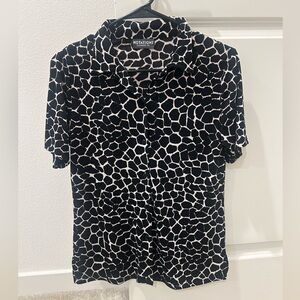 Vintage Notations Black and White animal print Short Sleeve Button Down
